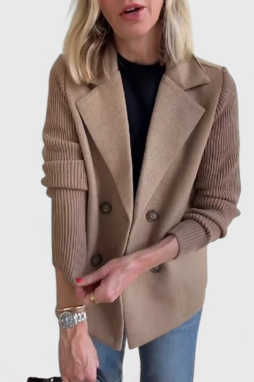 Matilda | Blazer Pink Wool-Blend Double-Breasted Knit Sleeves for Women