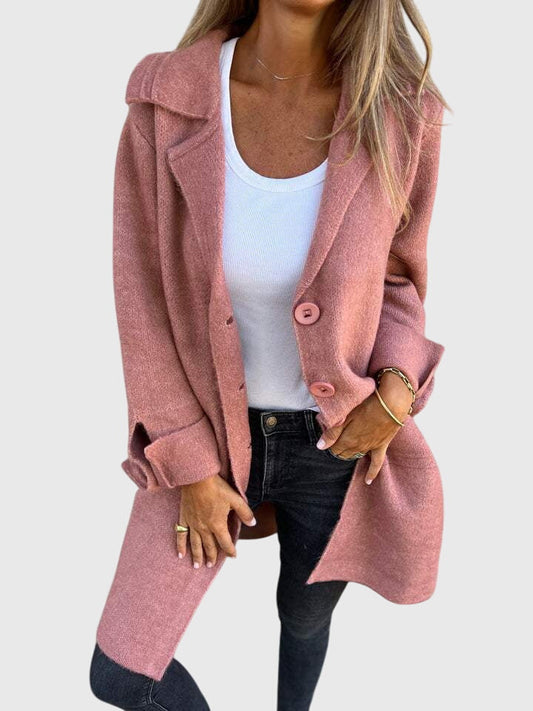 Freya | Blazer Coat Pink Knit Button-Front for Women