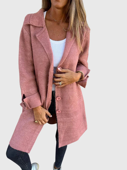 Freya | Blazer Coat Pink Knit Button-Front for Women