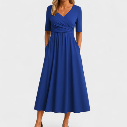 Evie | Wrap Midi Dress Grey Jersey Short Sleeve for Women