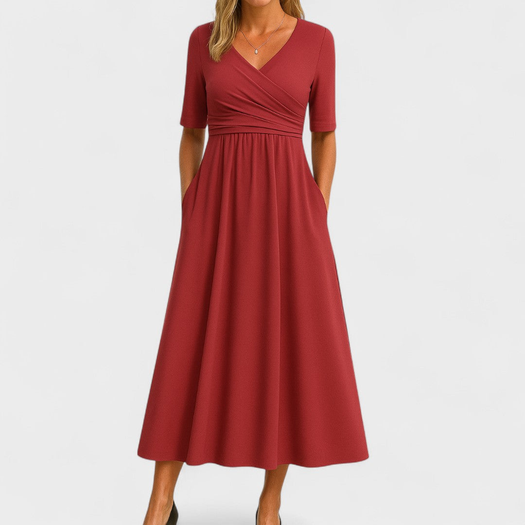 Evie | Wrap Midi Dress Grey Jersey Short Sleeve for Women