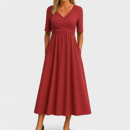 Evie | Wrap Midi Dress Grey Jersey Short Sleeve for Women