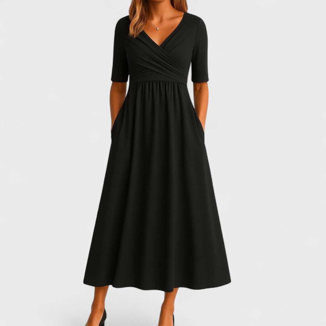 Evie | Wrap Midi Dress Grey Jersey Short Sleeve for Women