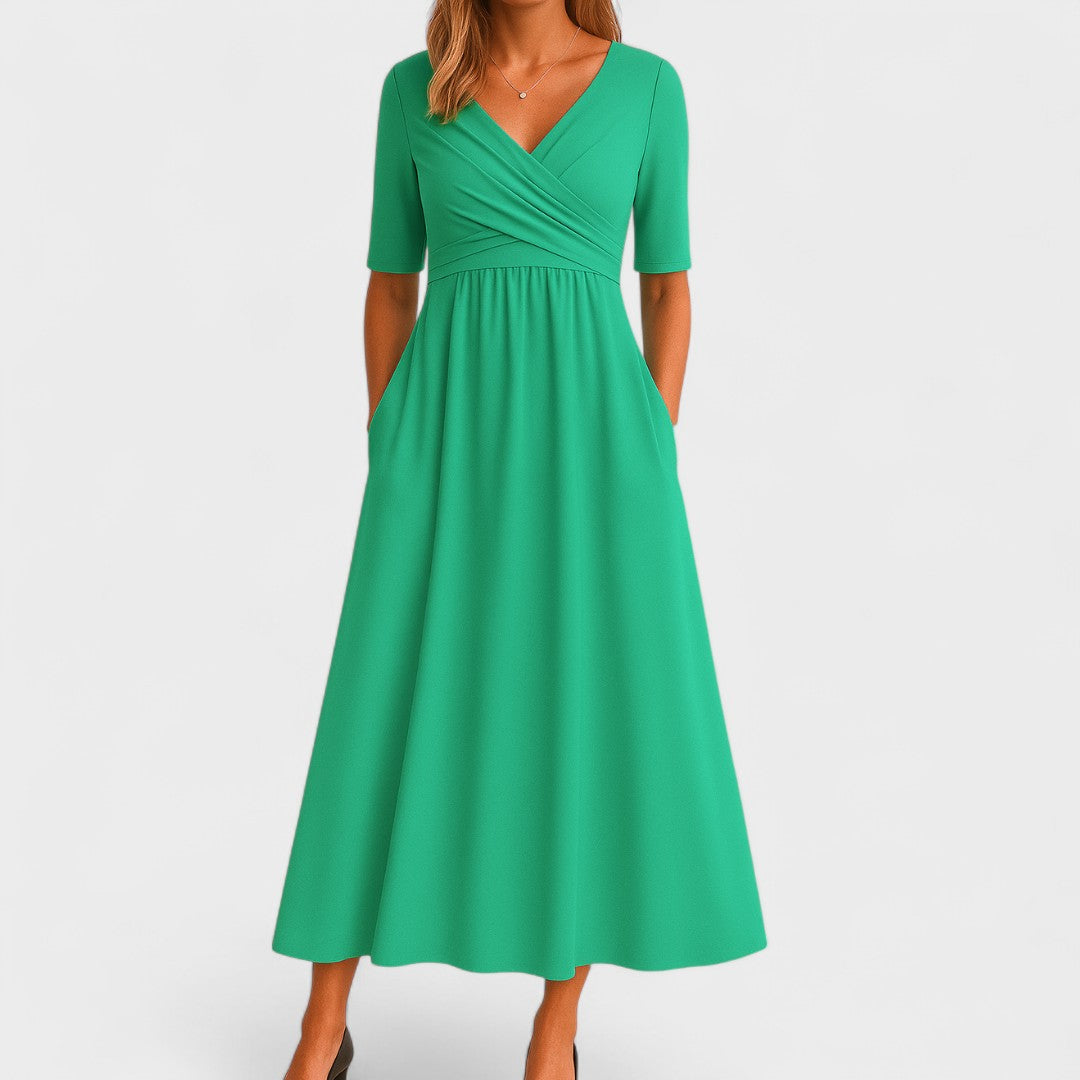 Evie | Wrap Midi Dress Grey Jersey Short Sleeve for Women