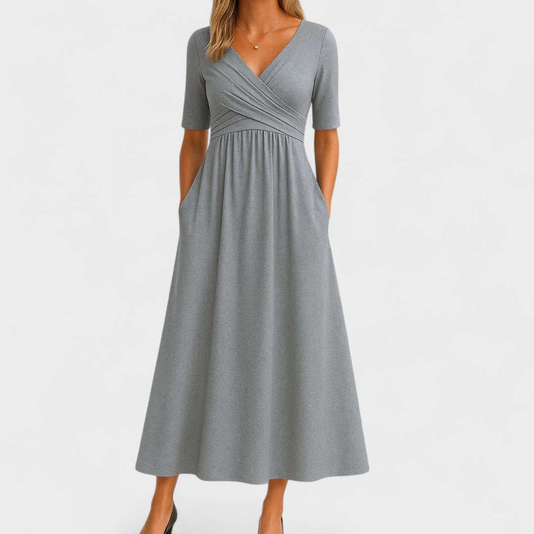 Evie | Wrap Midi Dress Grey Jersey Short Sleeve for Women