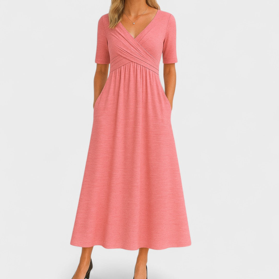 Evie | Wrap Midi Dress Grey Jersey Short Sleeve for Women