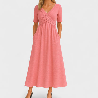 Evie | Wrap Midi Dress Grey Jersey Short Sleeve for Women