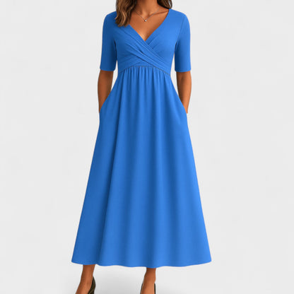 Evie | Wrap Midi Dress Grey Jersey Short Sleeve for Women