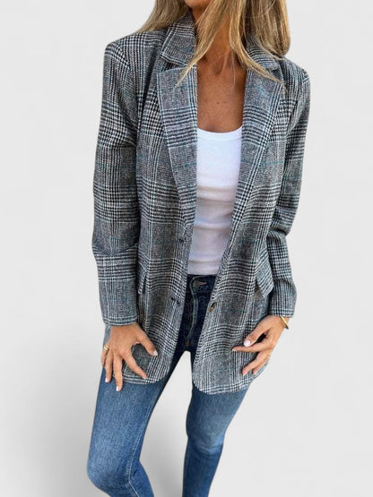 Imogen | Oversized Blazer Grey Plaid Wool-Blend for Women