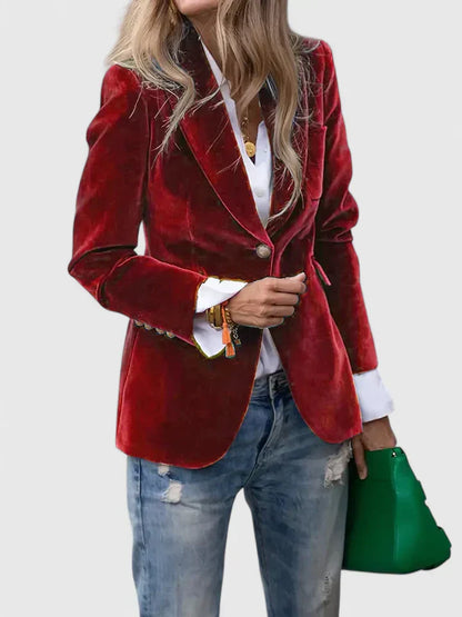 Charlotte | Velvet Blazer Navy Single-Button Gold Detail for Women