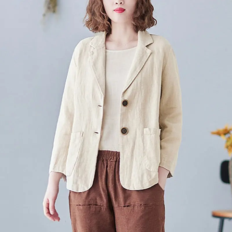Isla | Linen Blazer Blue Lightweight Tailored Pockets for Women