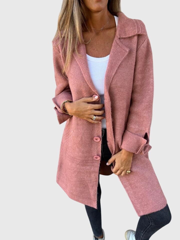 Freya | Blazer Coat Pink Knit Button-Front for Women