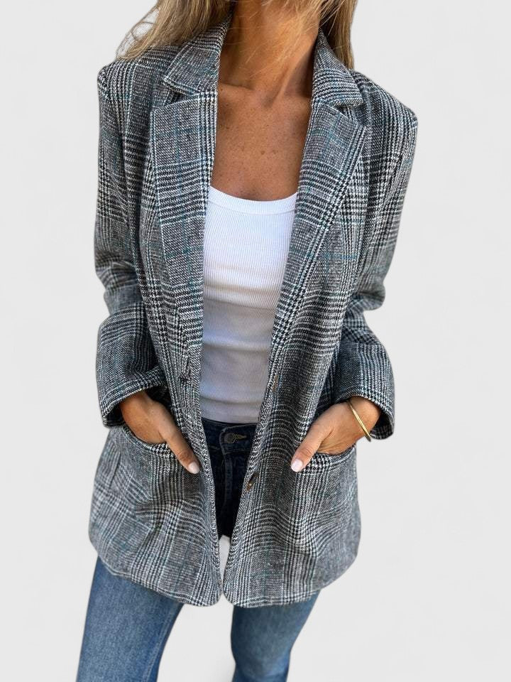 Imogen | Oversized Blazer Grey Plaid Wool-Blend for Women