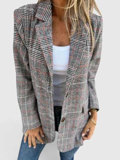 Imogen | Oversized Blazer Grey Plaid Wool-Blend for Women