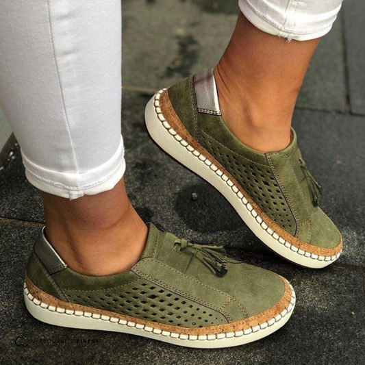Skye | Slip-On Flats Olive Suede-Look Perforated for Women