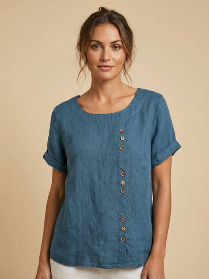 Meadow | Shirt Green Linen Button Front for Women