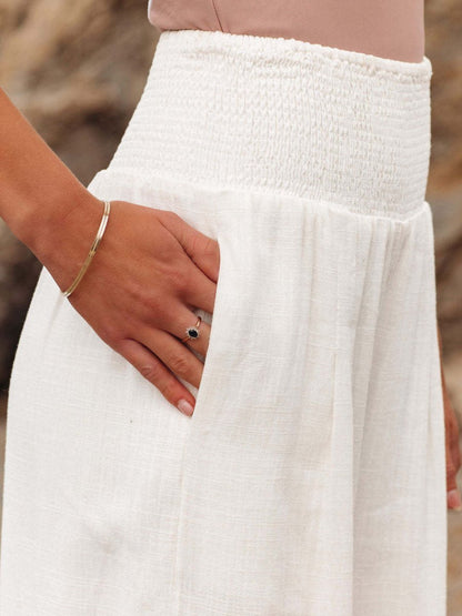 Niamh | Wide-Leg Trousers Beige Linen Smocked Waist for Women