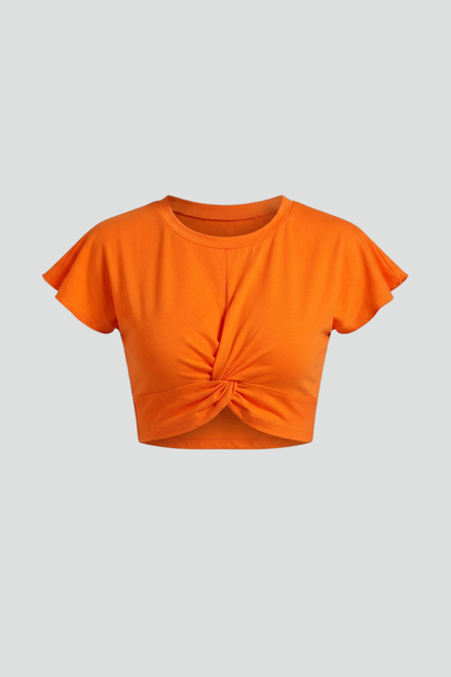 Pearl | Crop Top Orange Cotton-Blend Twist-Front for Women