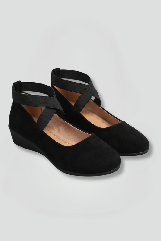 Allira | Ballet Flats Black Suede-Look Crisscross Strap for Women