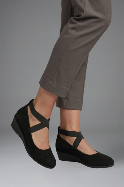 Allira | Ballet Flats Black Suede-Look Crisscross Strap for Women