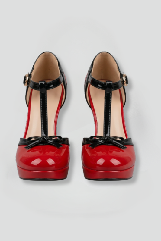 Alba | T-Strap Heels Red Patent Platform for Women