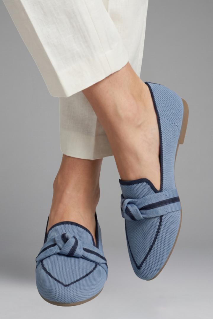Tilda | Bow Loafers Dusty Blue Canvas Pointed Toe for Women