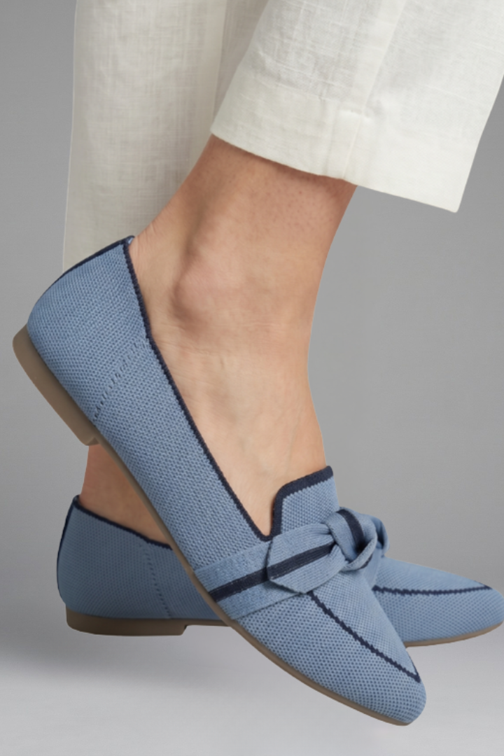 Tilda | Bow Loafers Dusty Blue Canvas Pointed Toe for Women