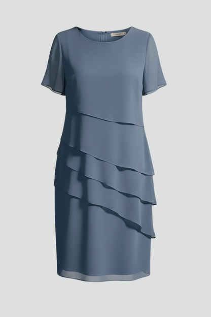 Delta | Shift Dress Dusty Blue Chiffon Layered Tiers for Women
