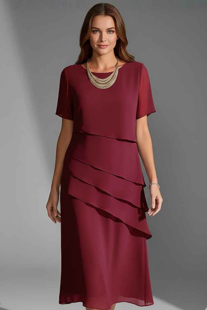 Delta | Shift Dress Dusty Blue Chiffon Layered Tiers for Women