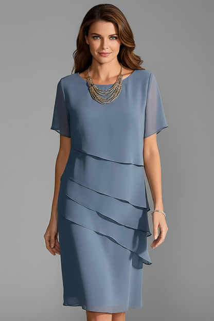 Delta | Shift Dress Dusty Blue Chiffon Layered Tiers for Women