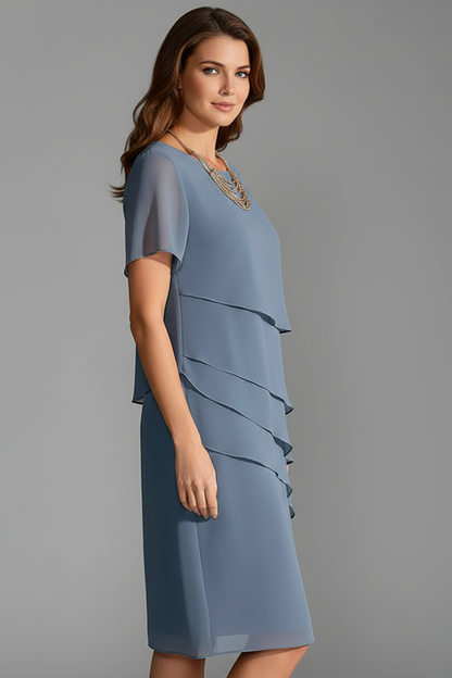 Delta | Shift Dress Dusty Blue Chiffon Layered Tiers for Women