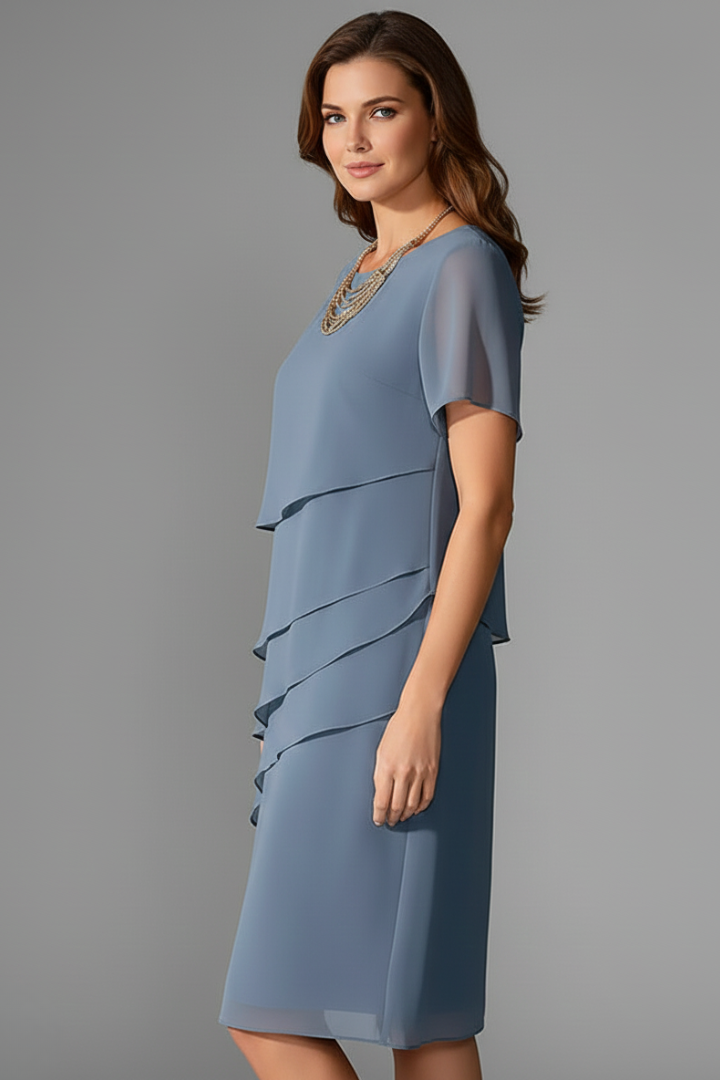 Delta | Shift Dress Dusty Blue Chiffon Layered Tiers for Women