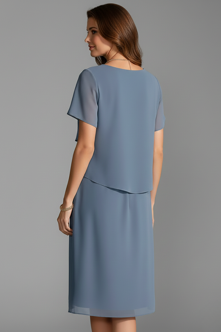 Delta | Shift Dress Dusty Blue Chiffon Layered Tiers for Women