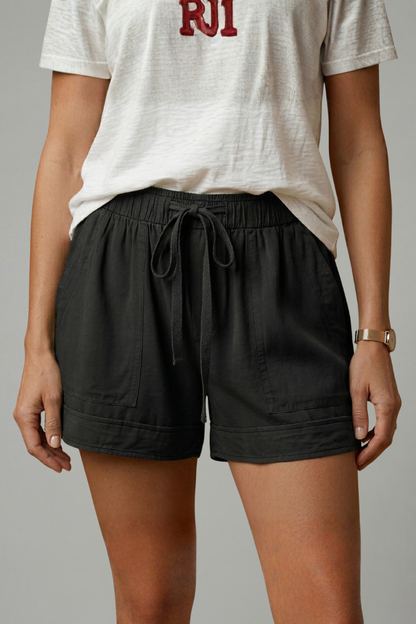 Aspen | Drawstring Shorts Olive Green Linen-Look Relaxed Fit for Women