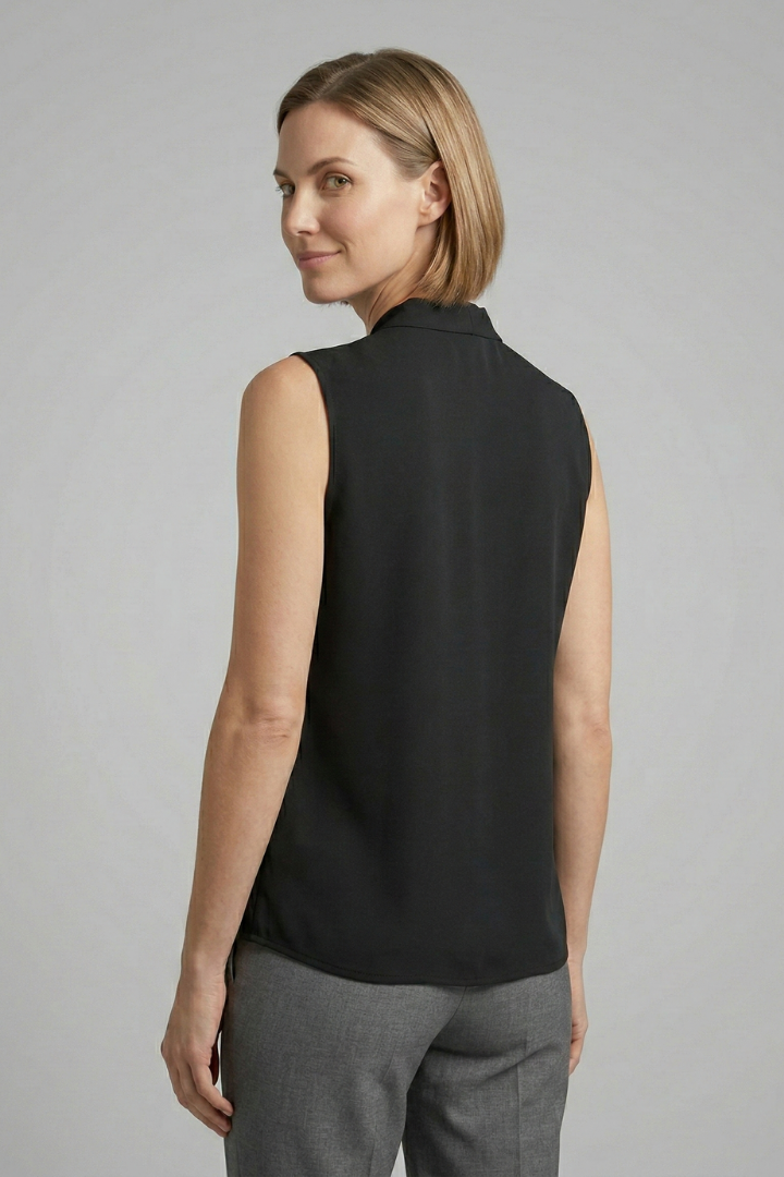 Romy | Blouse Black Satin V-Neck Pleated Front for Women