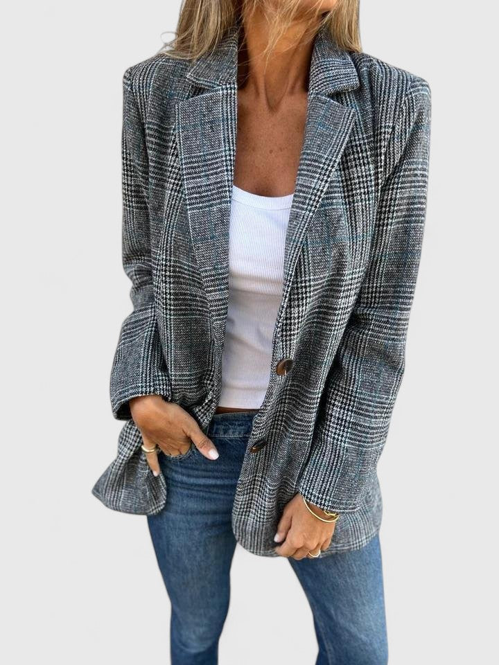 Imogen | Oversized Blazer Grey Plaid Wool-Blend for Women