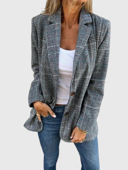 Imogen | Oversized Blazer Grey Plaid Wool-Blend for Women