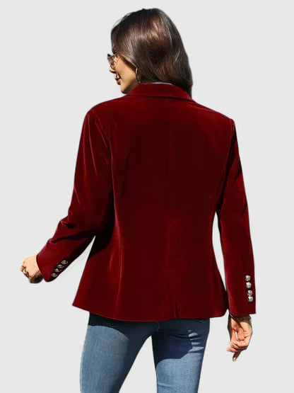 Charlotte | Velvet Blazer Navy Single-Button Gold Detail for Women