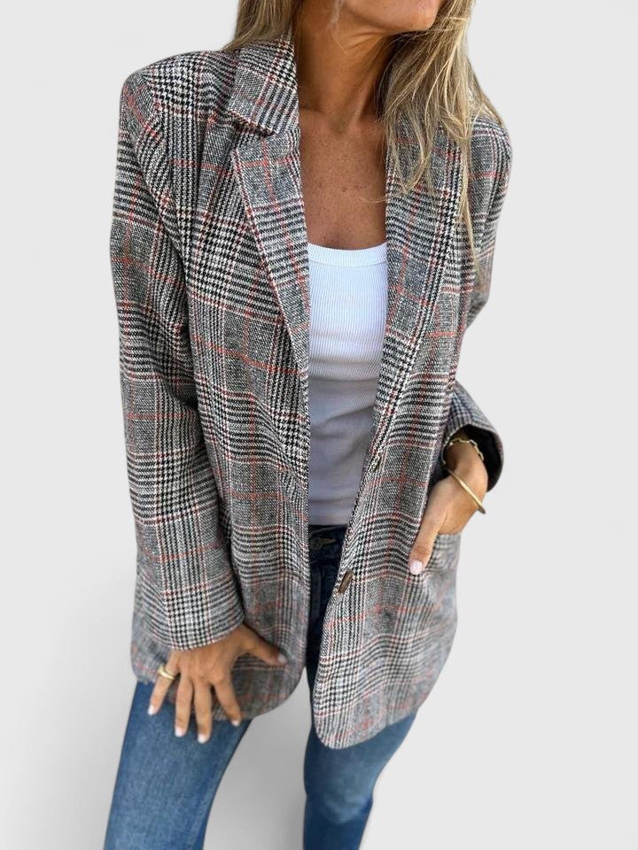 Imogen | Oversized Blazer Grey Plaid Wool-Blend for Women