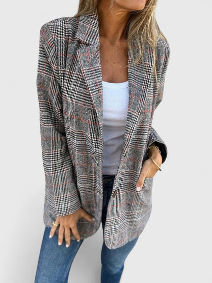 Imogen | Oversized Blazer Grey Plaid Wool-Blend for Women