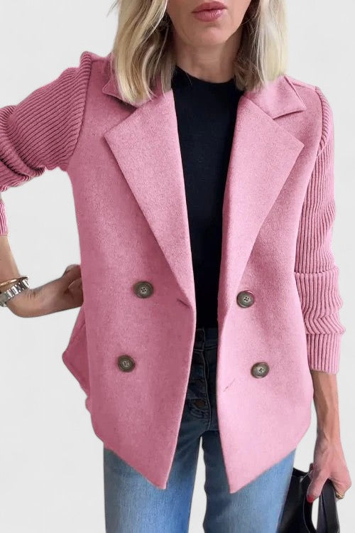 Matilda | Blazer Pink Wool-Blend Double-Breasted Knit Sleeves for Women