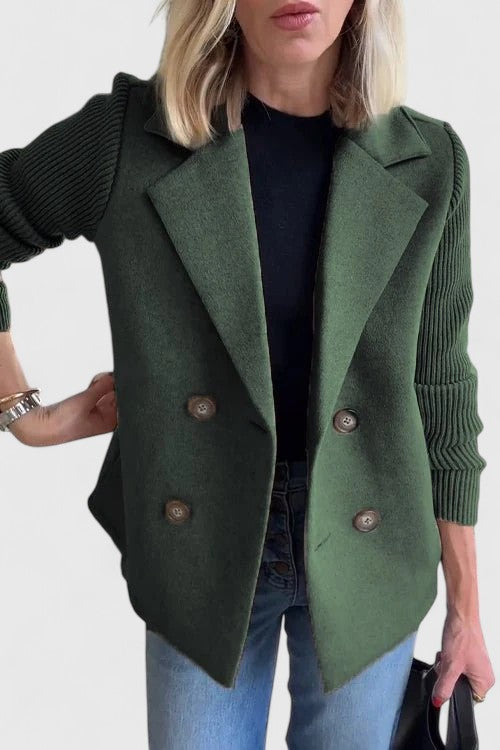 Matilda | Blazer Pink Wool-Blend Double-Breasted Knit Sleeves for Women