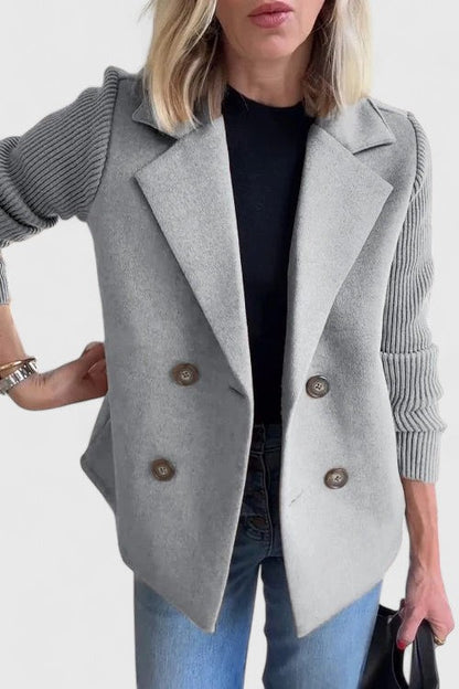 Matilda | Blazer Pink Wool-Blend Double-Breasted Knit Sleeves for Women