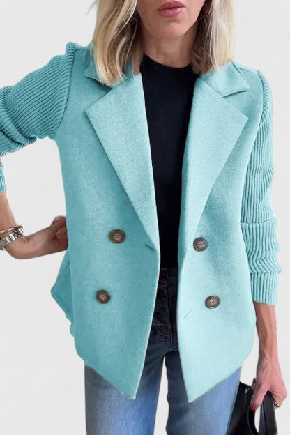 Matilda | Blazer Pink Wool-Blend Double-Breasted Knit Sleeves for Women