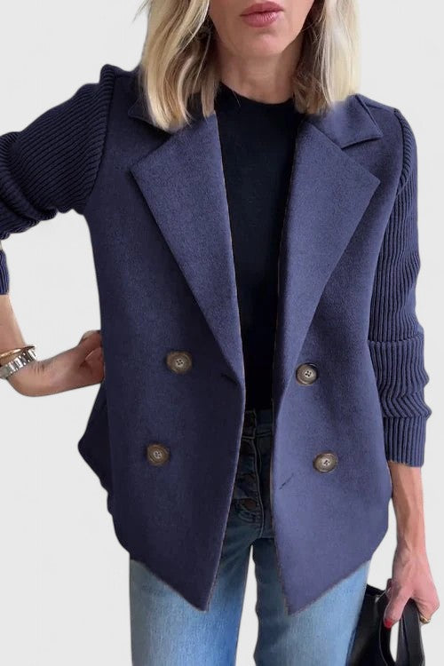 Matilda | Blazer Pink Wool-Blend Double-Breasted Knit Sleeves for Women