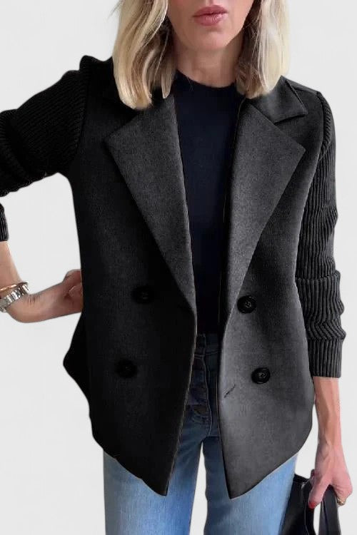 Matilda | Blazer Pink Wool-Blend Double-Breasted Knit Sleeves for Women