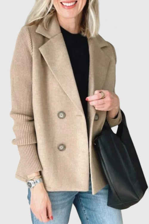 Matilda | Blazer Pink Wool-Blend Double-Breasted Knit Sleeves for Women