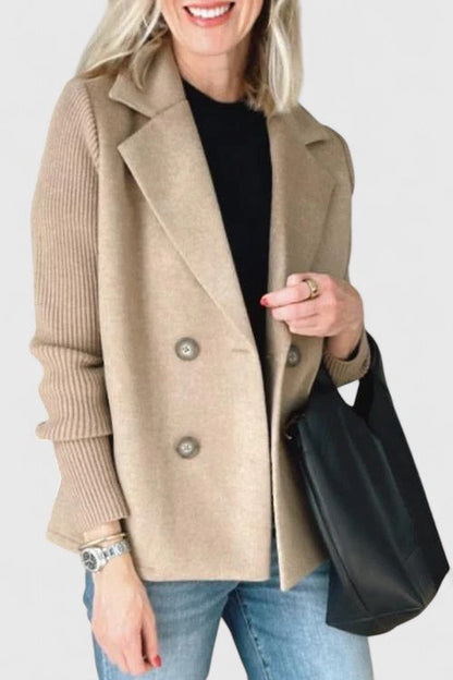 Matilda | Blazer Pink Wool-Blend Double-Breasted Knit Sleeves for Women