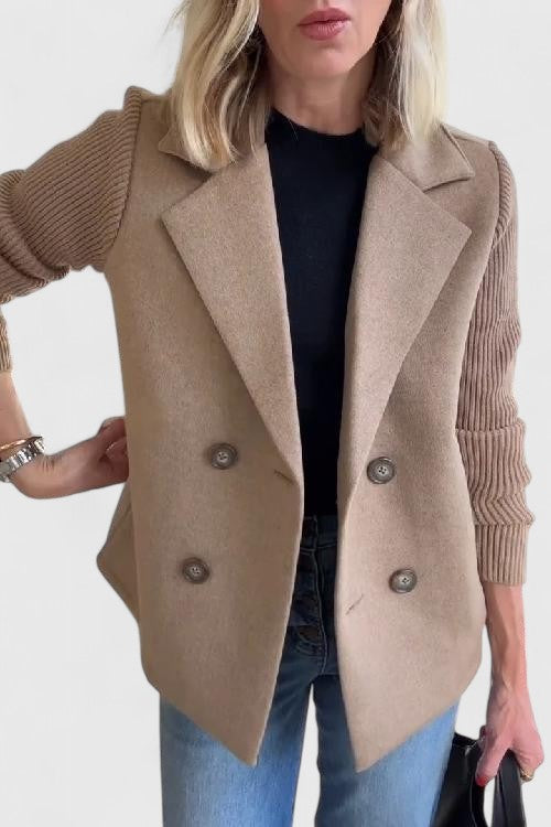 Matilda | Blazer Pink Wool-Blend Double-Breasted Knit Sleeves for Women
