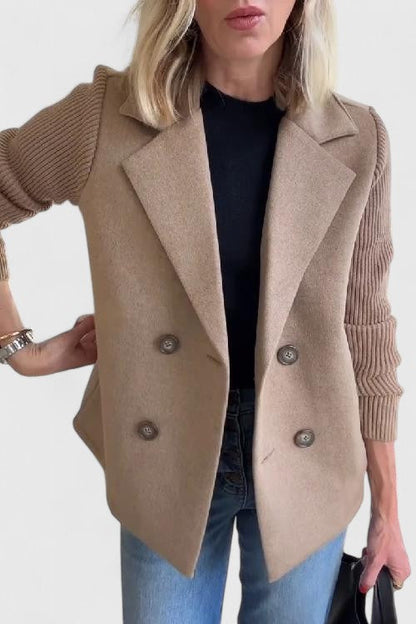 Matilda | Blazer Pink Wool-Blend Double-Breasted Knit Sleeves for Women